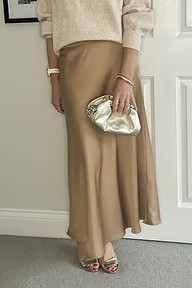 Light Brown Satin Midi Skirt | Cupshe US