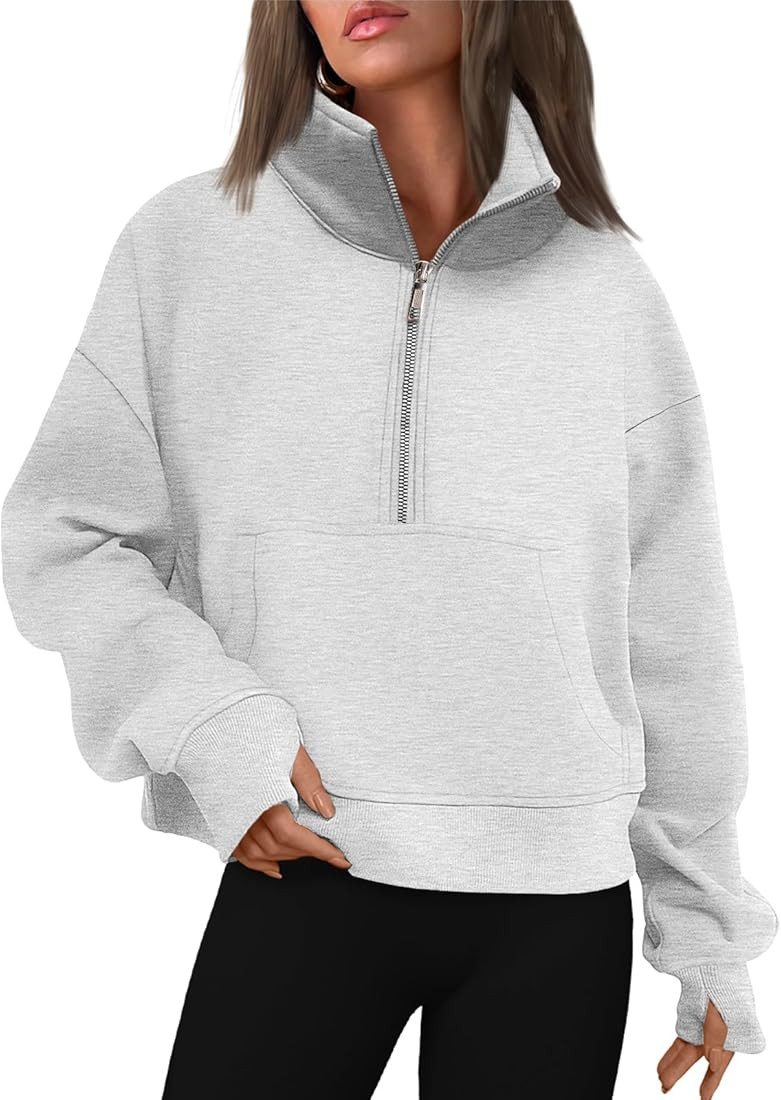 Trendy Queen Half Zip Sweatshirts Oversized Cropped Hoodies for Womens Long Sleeve Pullover for w... | Amazon (US)