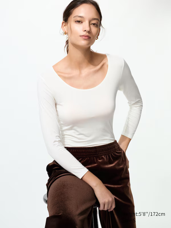 HEATTECH Scoop Neck T-Shirt (Long Sleeve) | UNIQLO (UK)