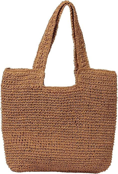 Beach Bags for Women - Summer Soft Large Woven Shoulder Purse Handbag, Beach Tote Straw Bag for S... | Amazon (US)