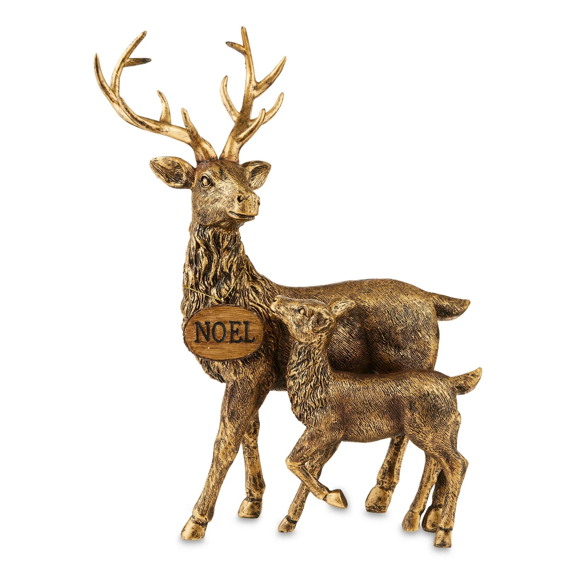 Polyresin Brass Color Reindeer Family Decoration, 15 in, by Holiday Time - Walmart.com | Walmart (US)