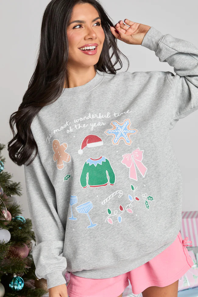 It's The Most Wonderful Time Of The Year Light Grey Graphic Sweatshirt | Pink Lily