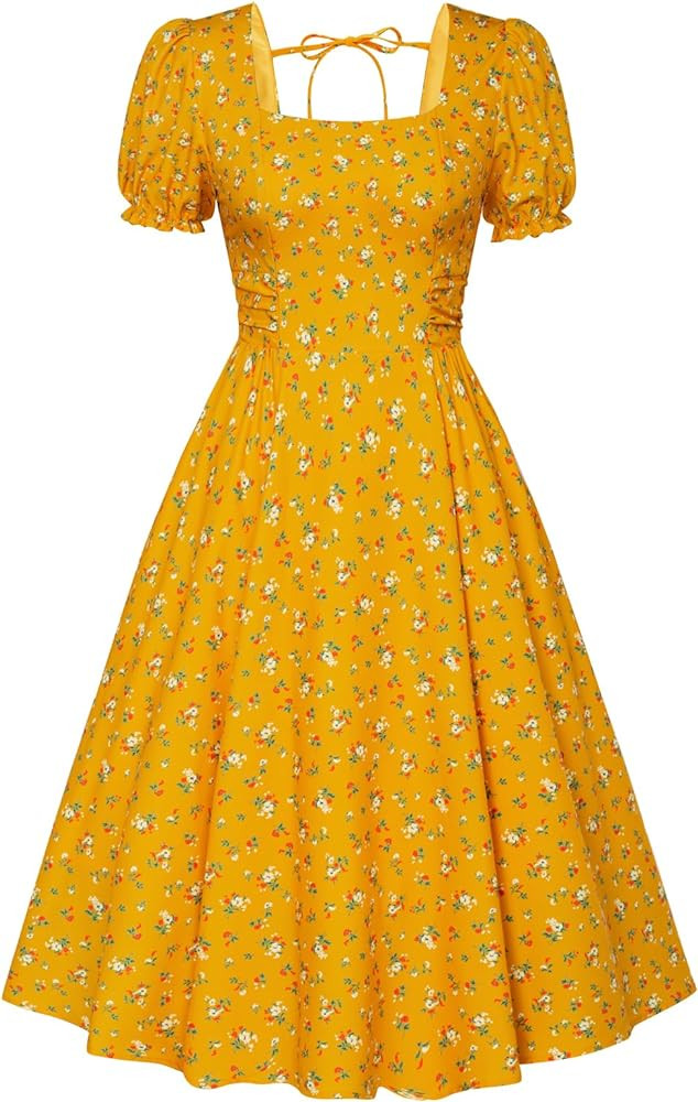 Belle Poque Vintage Dress for Women 1950s Cottagecore Cocktail Dresses Square Neck Puff Sleeve Dr... | Amazon (US)