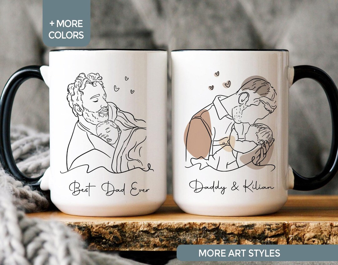 Custom Portrait Mug, Custom Photo Mug for Dad, Papa Photo Mug, Father Line Drawing Mug, Personali... | Etsy (US)