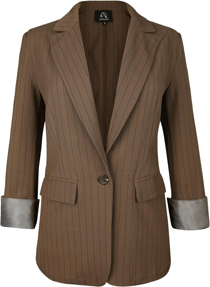 M.Infisavo Women's Casual Blazer for Work Office Loose Lapel Collar Stripe Open Front Stretch Dre... | Amazon (US)