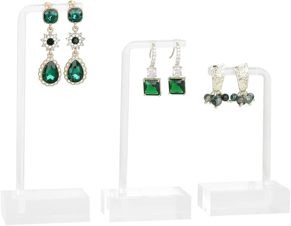GemeShou 3pcs clear earring stand jewelry display for show, acrylic earring holder hanger for wom... | Amazon (US)
