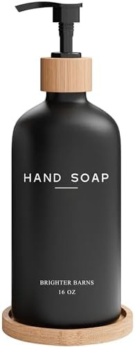 Black Glass Hand Soap Dispenser Bathroom Set by Brighter Barns - Bathroom Soap Dispenser Set with... | Amazon (US)
