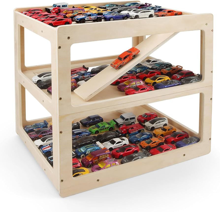 Wooden Car Garage Storage Organizer, Compatible with Hot Wheels & Matchbox 1:64 Scale Diecast Car... | Amazon (US)