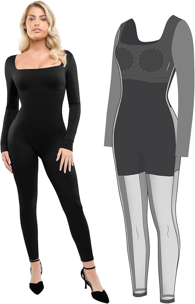 Popilush Shaper Workout Jumpsuit for Women - Built In Shapewear Sleeveless Bodysuit for Women Squ... | Amazon (US)