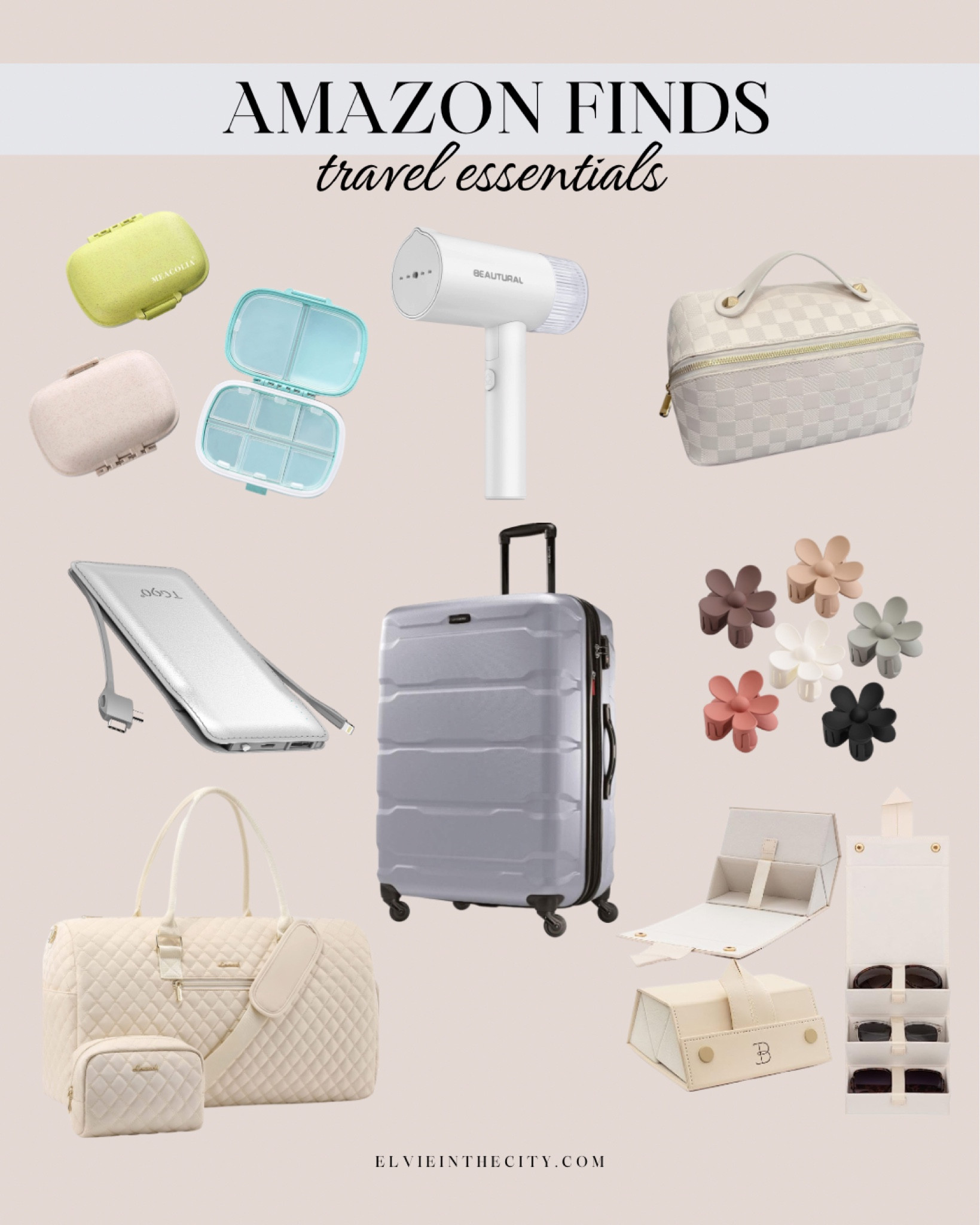 Here are my travel essentials, all from Amazon!

Pill organizer, suitcase, makeup case, travel steamer, hair clips, travel sunglasses case, overnight bag, carry on bag, portable charger 

#LTKfindsunder50 #LTKtravel