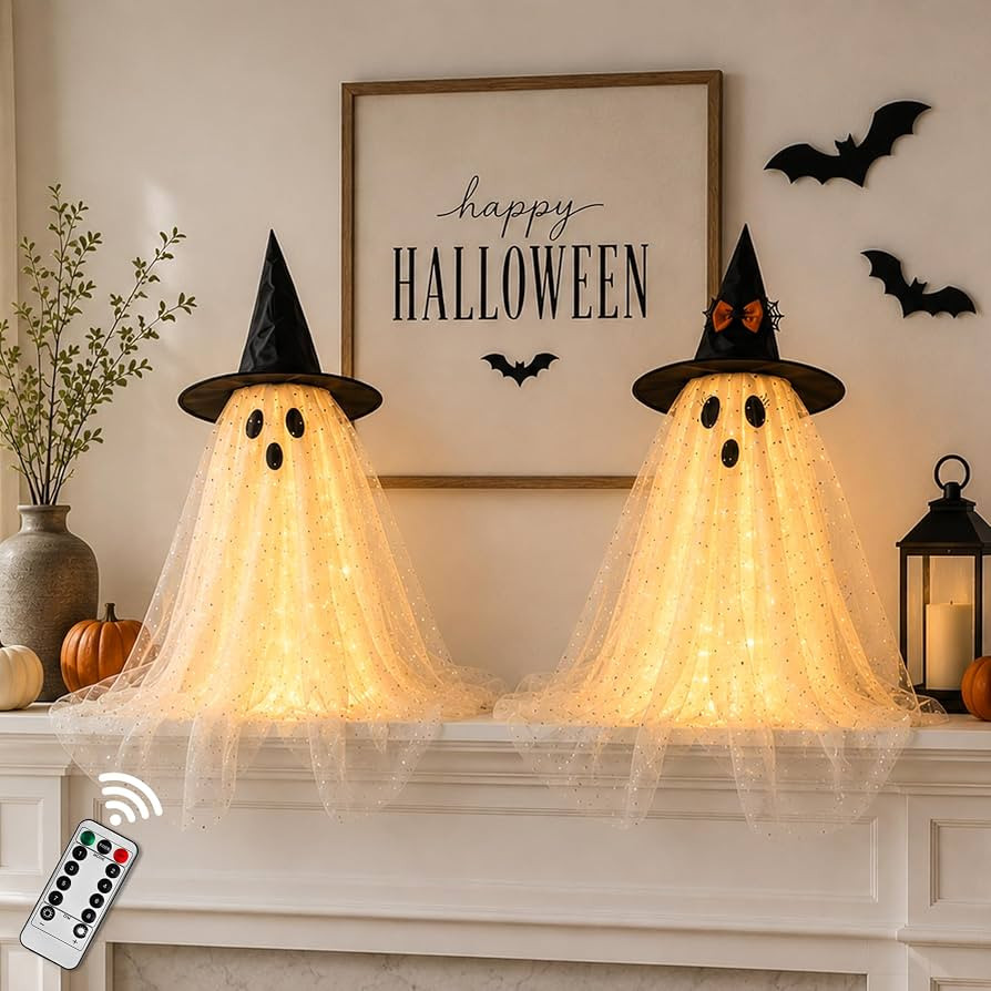 AYGXU 2pcs Halloween Decorations Indoor,Ghost Decor with String Lights Remote Control,Halloween P... | Amazon (US)