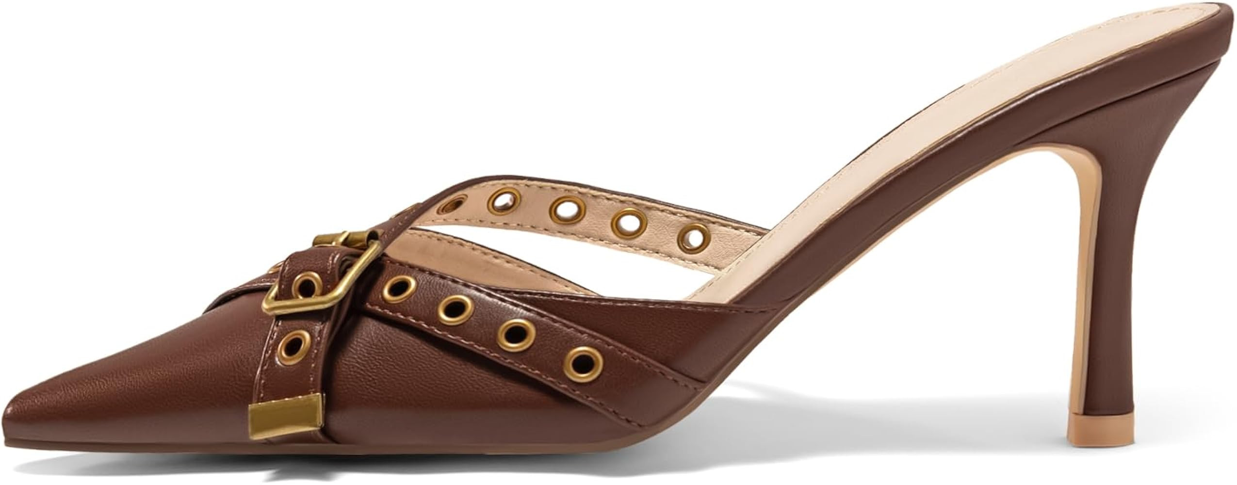 Coutgo Womens High Heels Mules Studded Slip On Mule Sandals Backless Buckle Dress Shoes Closed Po... | Amazon (US)