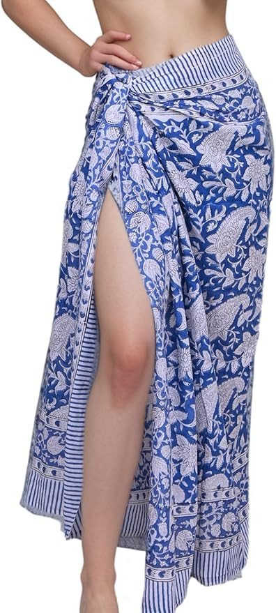 100% Cotton Hand Block Print Beach Vacation Clothes For Women–Bathing Suits Pareo Sarong Wraps ... | Amazon (US)