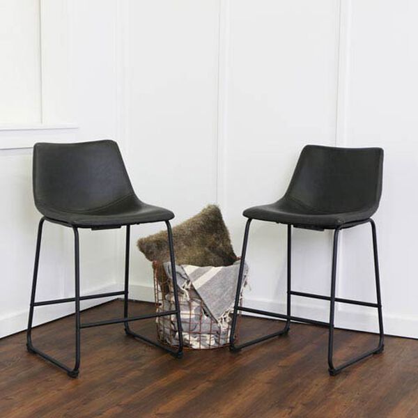 Black Faux Leather Counter Stools - Set of 2 | Bellacor