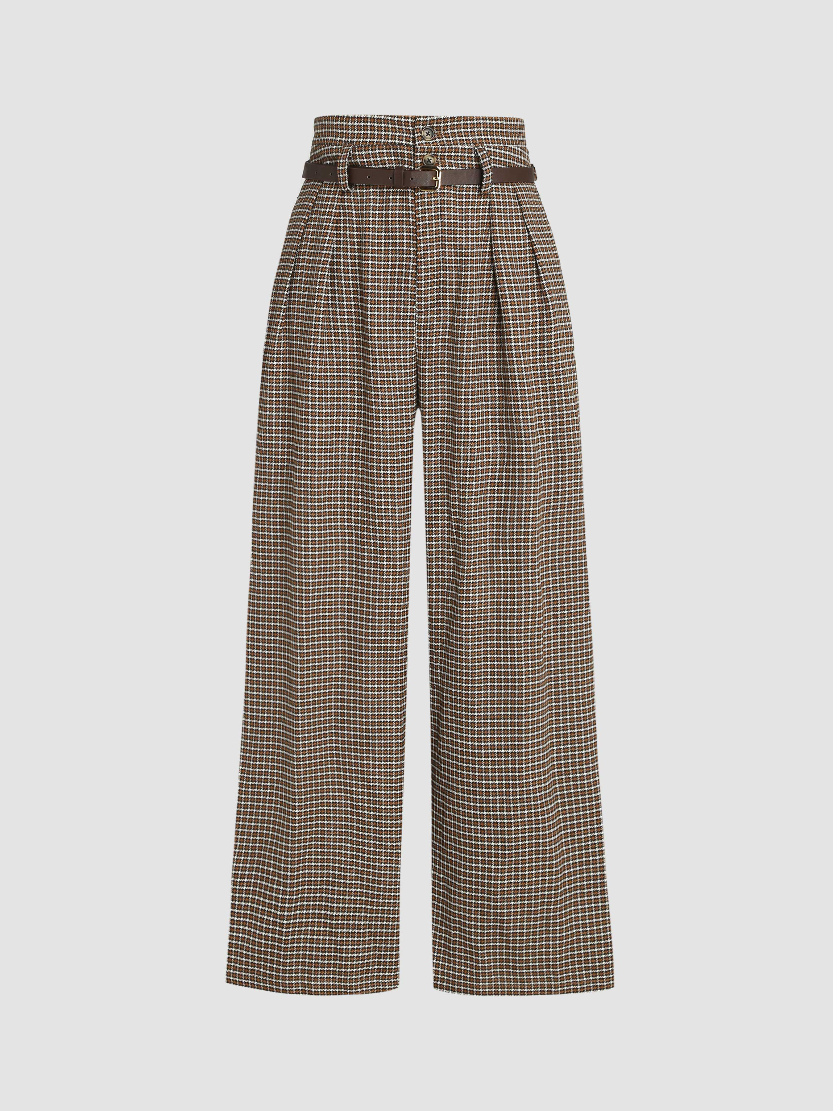 Belted High Rise Houndstooth Trouser | Cider
