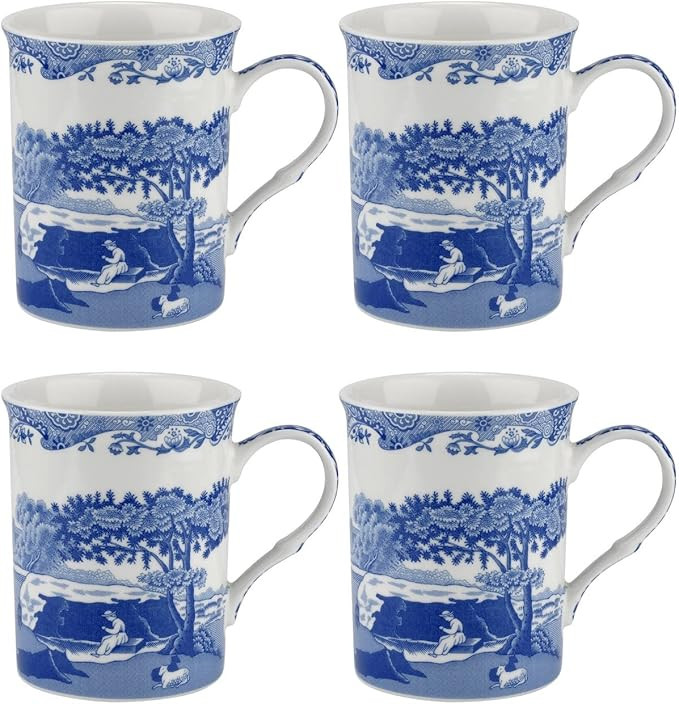 Portmeirion Spode Blue Italian 12oz Porcelain Mug, Set of 4 - Compact Hot Beverage Cups with Orna... | Amazon (US)