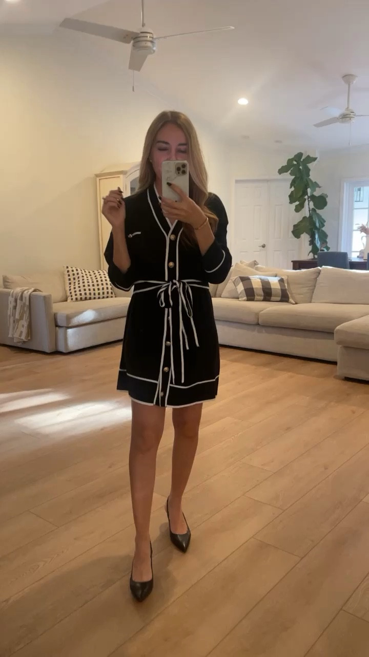 Button down black and white dress! Can be worn as long jacket if you’re taller. #churchdress #workdress #classydress 

#LTKHoliday #LTKworkwear #LTKfindsunder50