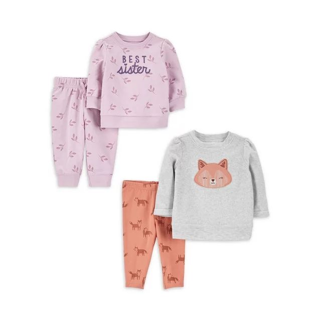 Carter's Child of Mine Baby Girl Long Sleeve Shirt and Pant Outfit Set, 4 piece, Sizes 0/3-24 Mon... | Walmart (US)