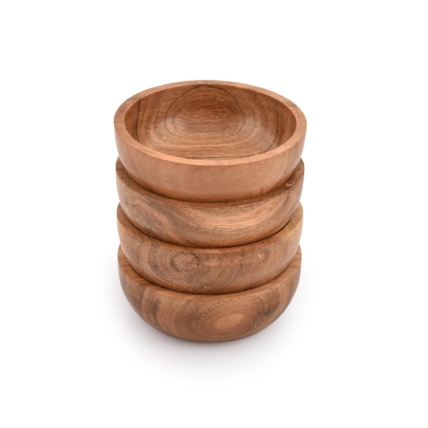 Soup Bowl Acacia Wood Set of 4 for Soups and Pastas, Oven, Wood Bowl Hand- Carved (10.16cm x 10.1... | Amazon (UK)