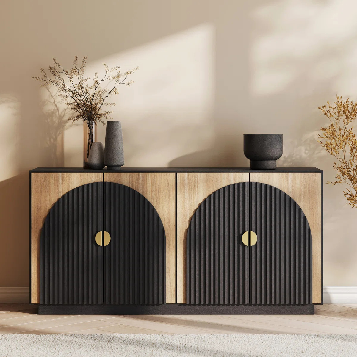 Corbey 64.8" Fluted Buffet Cabinet Symmetrical Arc Accent Sideboard Large Console Table | Wayfair North America