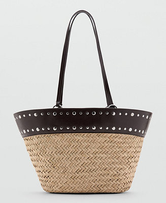 Women's Studs Raffia Shopper Bag | Macy's