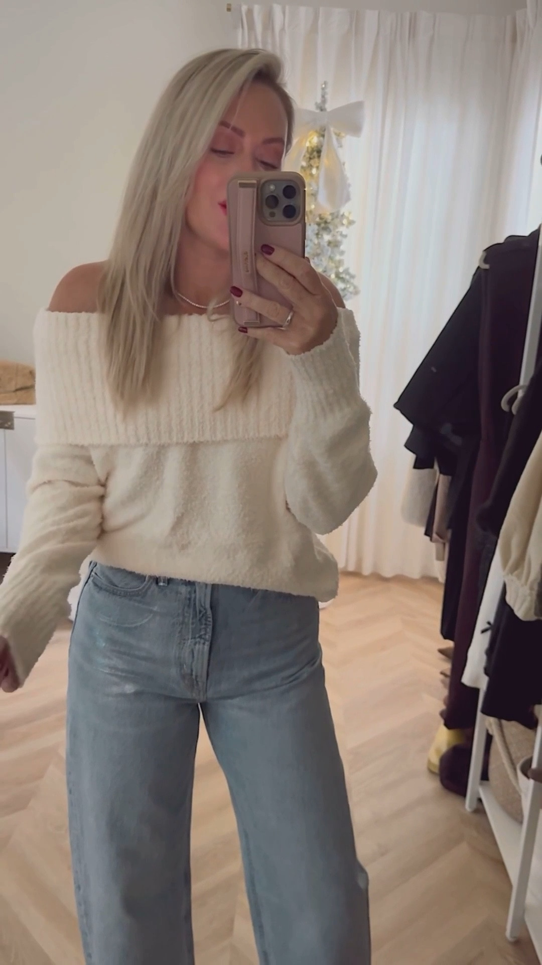 Winter style! Sweater is sooo cozy and Amazon! More colors I’m in small. Cute for NYE✨✨🪩
Jeans tts! I’m in 27. Go up if in between! 

Coated jeans. Party style. Winter profits. Metallic. 

#LTKFindsUnder50 #LTKootd #LTKHoliday