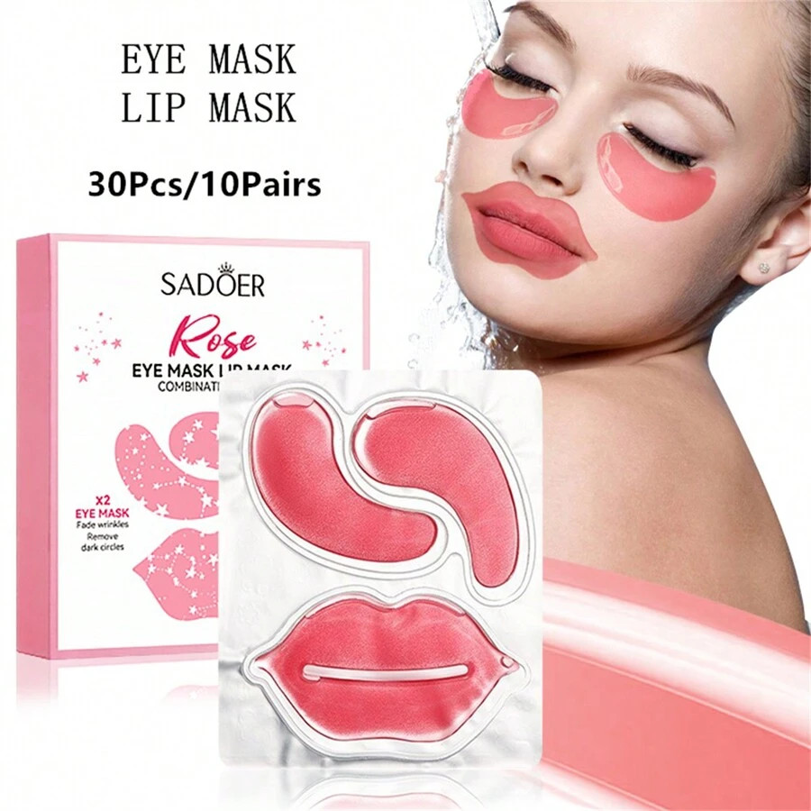 10Pair Rose Lip & Eye Mask Combo Set Eliminate Dark Circles And Eye Bags Creating Sexy Lips Make ... | SHEIN
