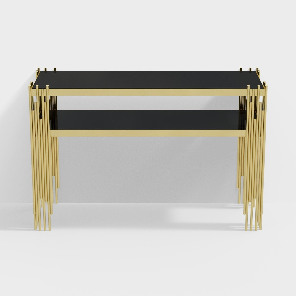 47.2" Modern Black Faux Marble Narrow Console Table with Storage Shelf and 4 Gold Legs | Homary | Homary