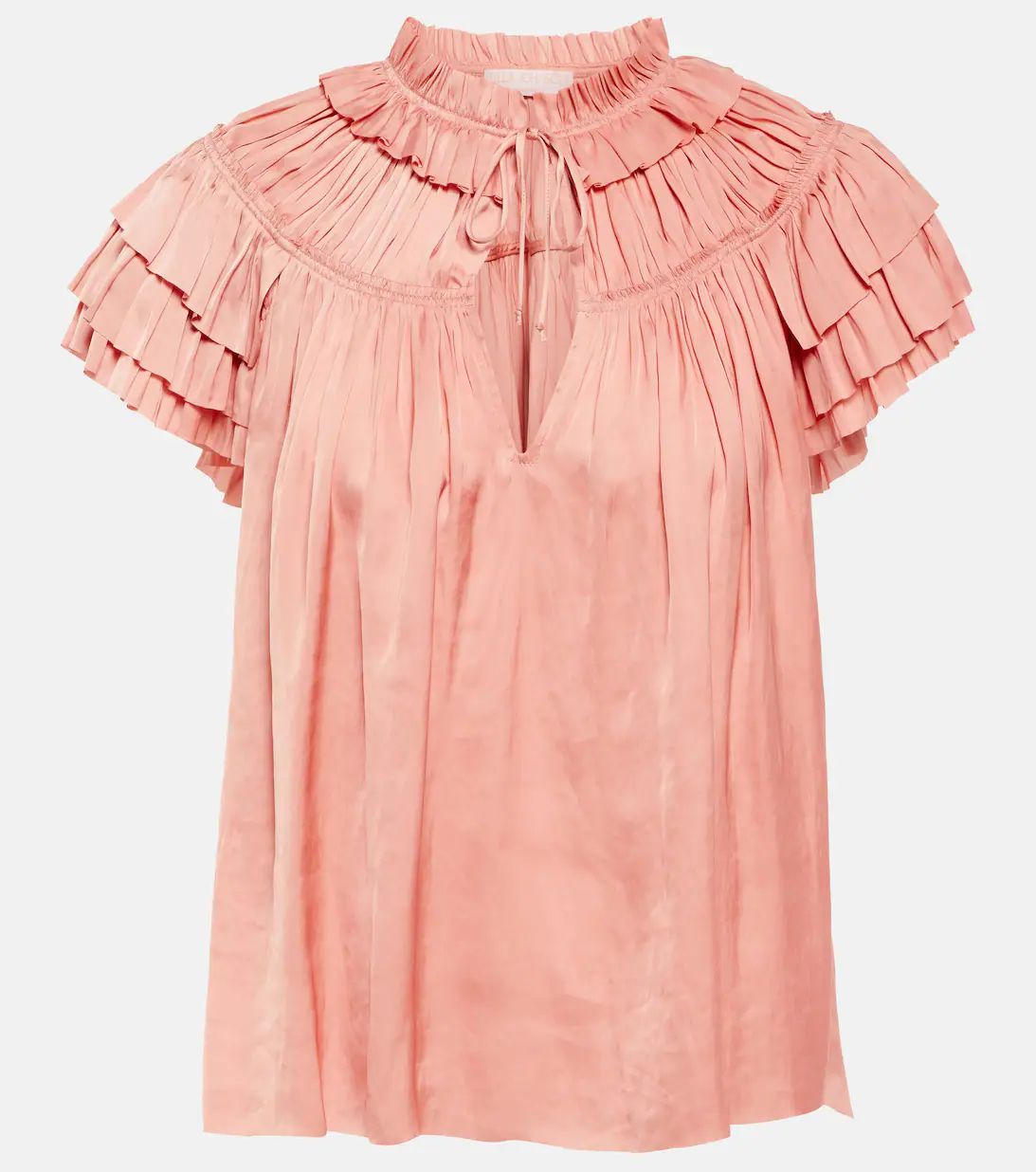 Liv ruffle-trimmed satin top | Mytheresa (US/CA)