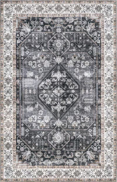 Charcoal Zella Washable Vintage 3' x 5' Area Rug | Rugs USA