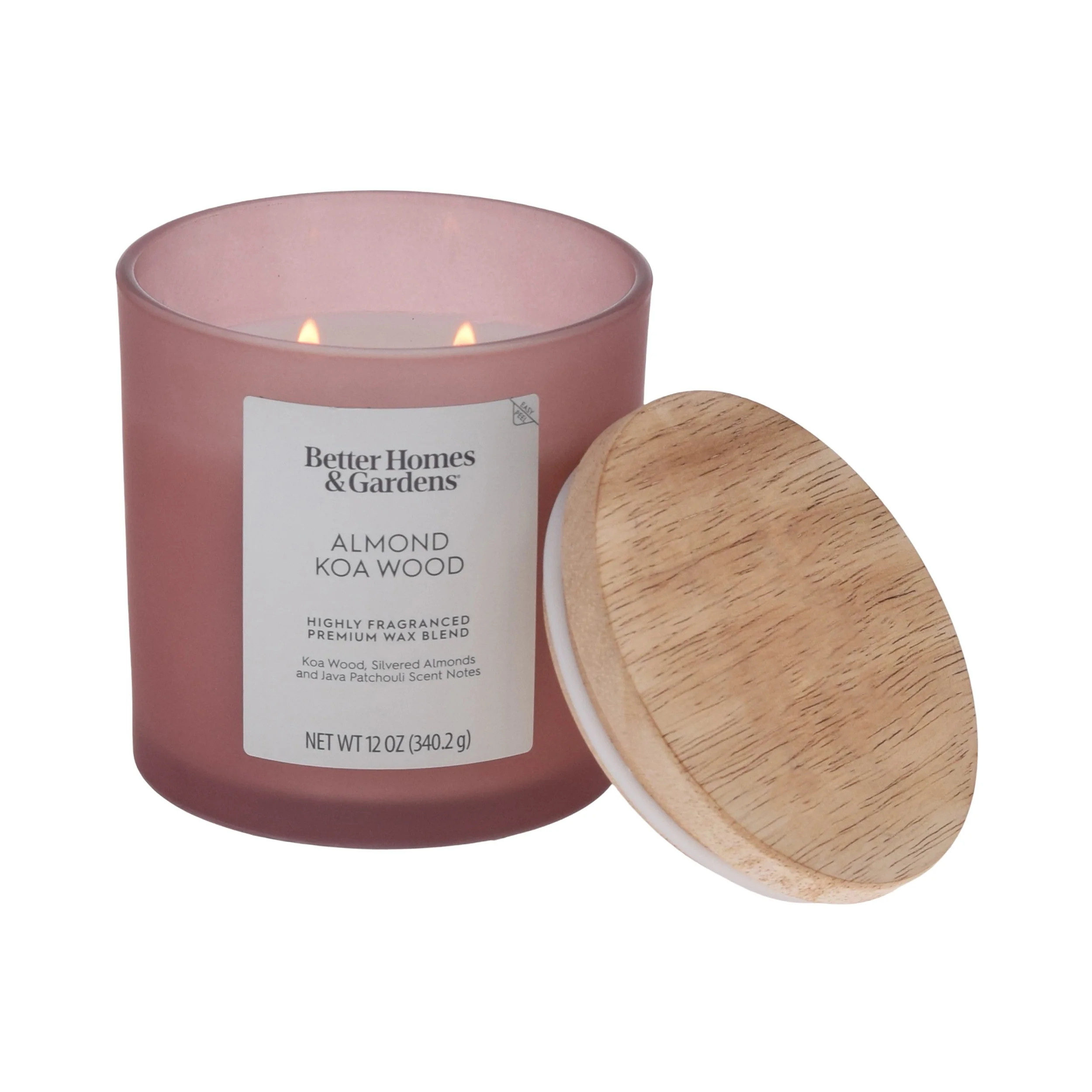 Better Homes and Gardens Almond Koa Wood Scented 2-Wick Frosted Jar Candle 12oz. - Walmart.com | Walmart (US)