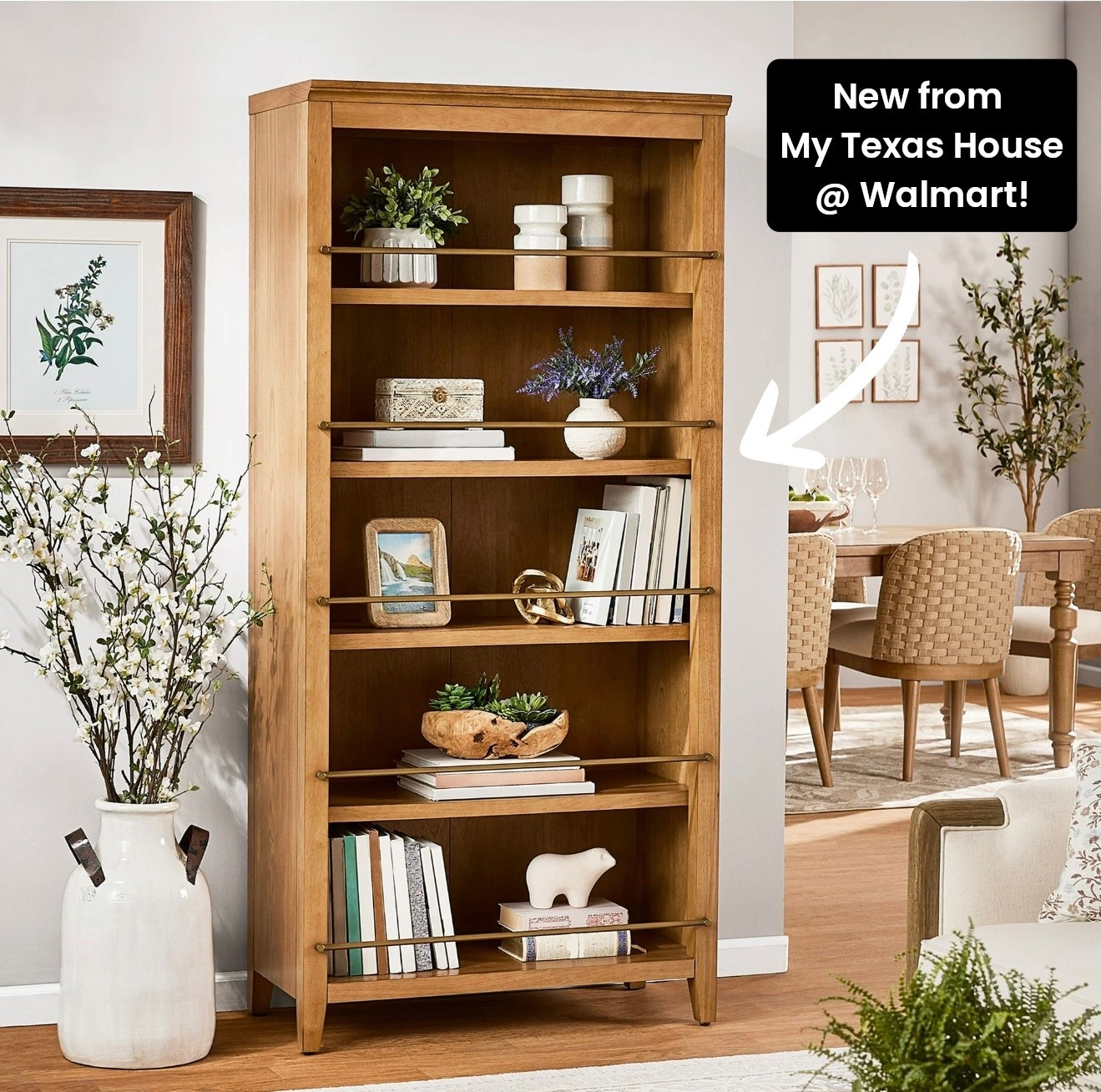 Newly released bookcase from My Texas House at Walmart! She’s a stunner! 🤩 Love the wood tone and brass accents. 

#LTKHome
