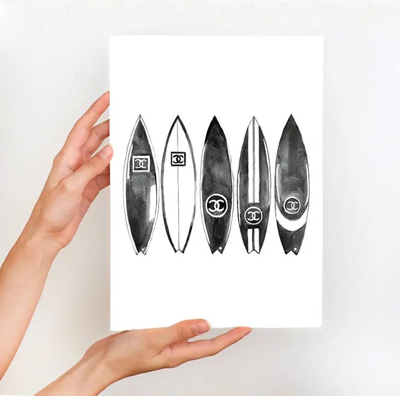 CHANEL surfboard, Chanel surfboard art, Chanel surf print, Chanel surf board, Surfboard wall art,... | Etsy (US)