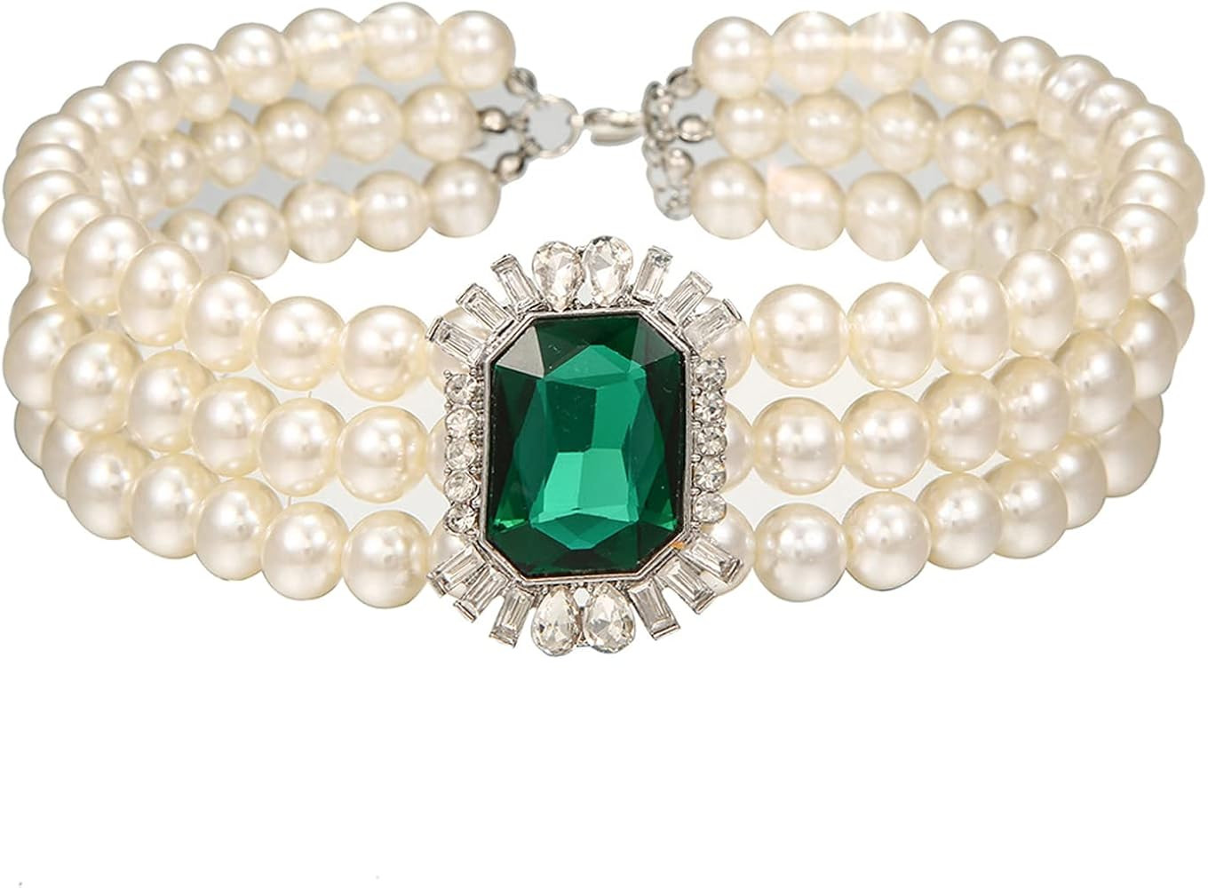 Pearl Choker Necklace for Women Girl - 3 Layered White Imitation Pearls Luxury Rhinestone Crystal... | Amazon (US)