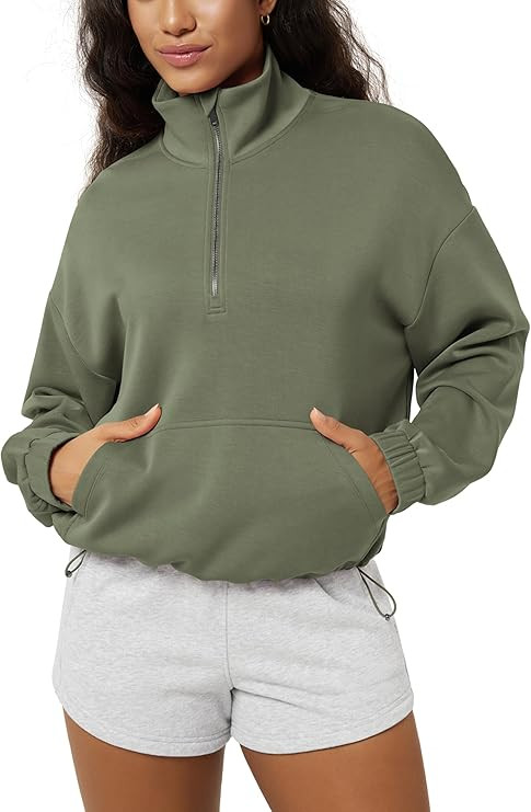 ODODOS Women's Modal Soft Cinchable Sweatshirts Half Zipper Funnel Neck Oversize Pullover with Po... | Amazon (US)