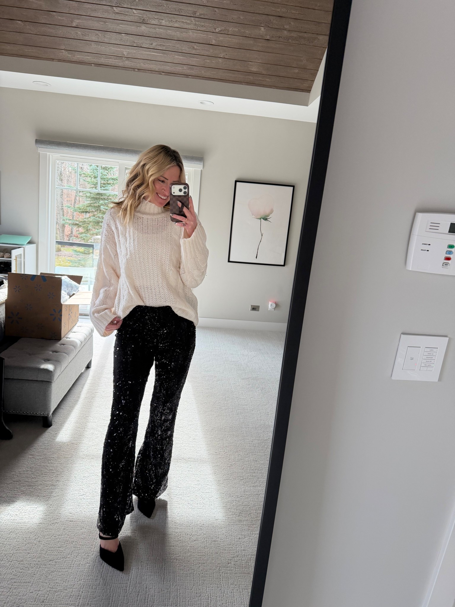 Holiday outfit ideas at Walmart
Sequin flare pants and oversized white cable knit sweater 
Outfits under $50 

#LTKHoliday #LTKCyberWeek #LTKGiftGuide