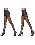 HUE Women's So Silky Control Top Sheer Tights With Invisible Reinforced Toe, Black - 2 Pair Pack, 1 | Amazon (US)