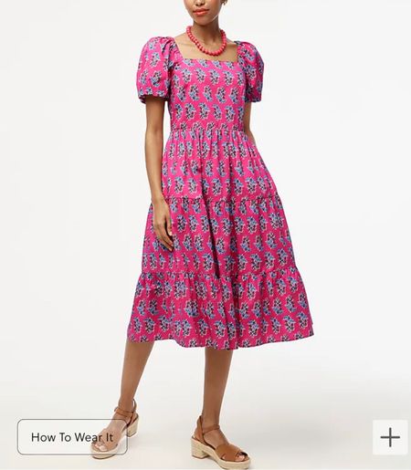 Pink block print puff sleeve midi dress 

#LTKfindsunder100 #LTKsalealert #LTKSeasonal