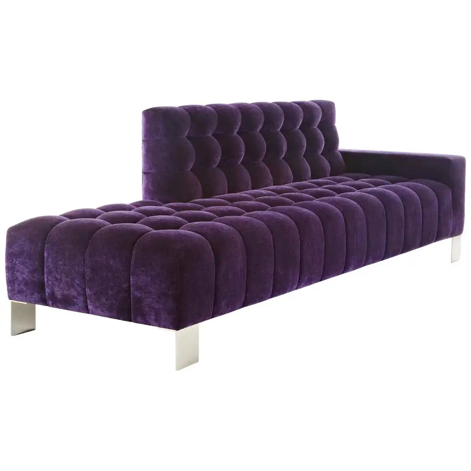 Abyss Mini Sofa Chaise Channeling Deep Tufted Metal Legs Velvet Purple Custom | 1stDibs