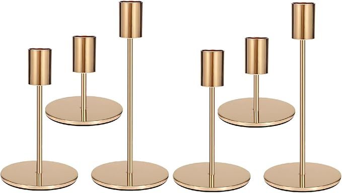 Anndason Set of 6 Pink Gold Candlestick Holders Pink Gold Candle Holder Taper Candle Holders Deco... | Amazon (US)