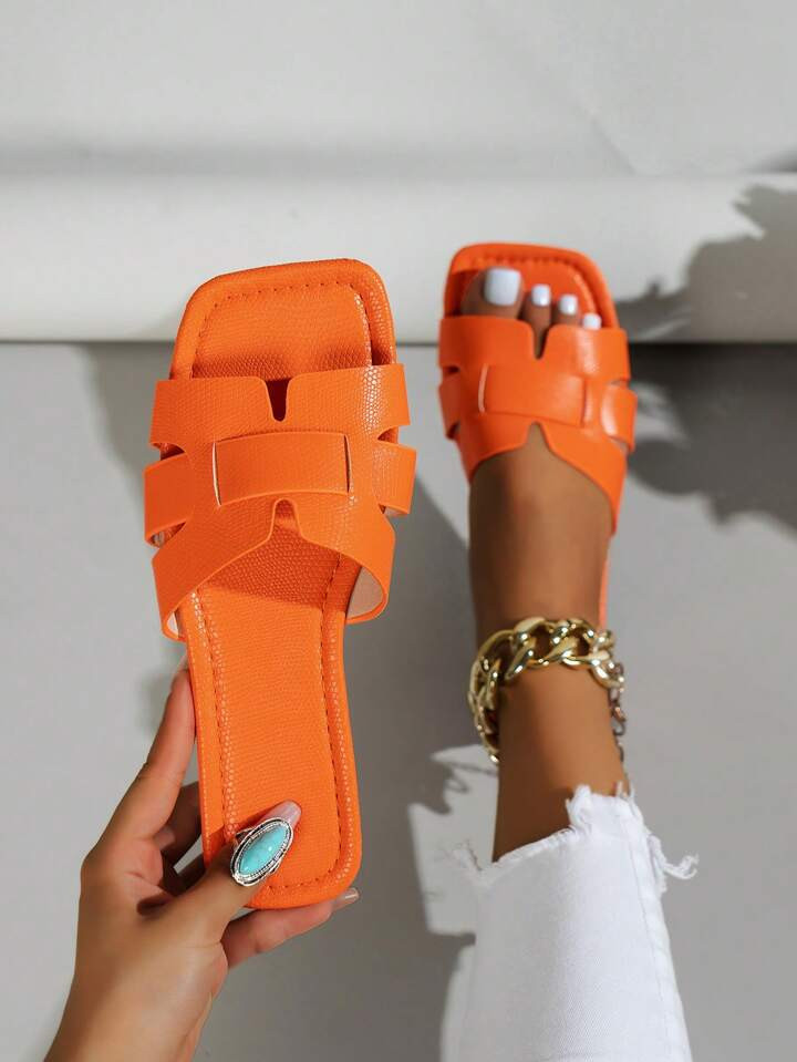 Vrouwen Oranje Slangenprint Platte sandalen , Oranje Vrouwen Platte sandalen | SHEIN