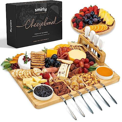 SMIRLY Charcuterie Boards Set, Large Cheese Board Set, Natural Bamboo Charcuterie Tray Cheese Platter with Accessories - Housewarming Gifts New Home, Wedding & Bridal Shower Gifts for Women, Couples | Amazon (US)