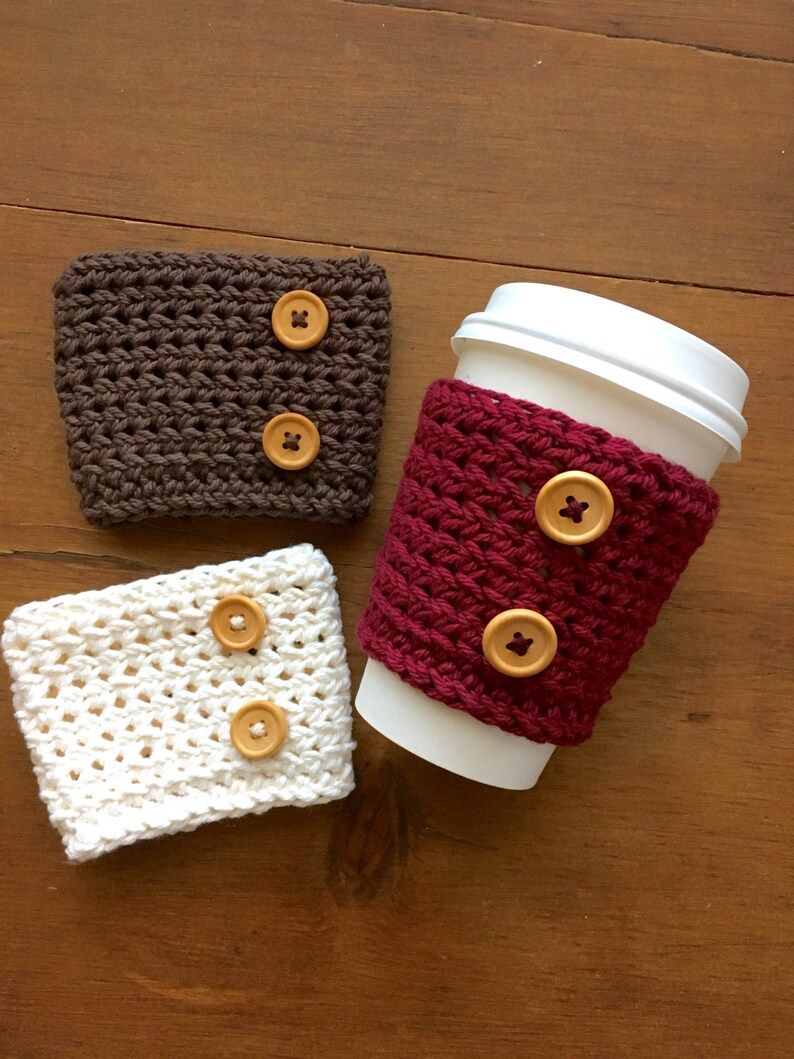 Wooden Button Coffee Cup Cozy, Coffee Sleeve, Crochet Cozy, Coffee Lover, Coffee Gift | Etsy (US)