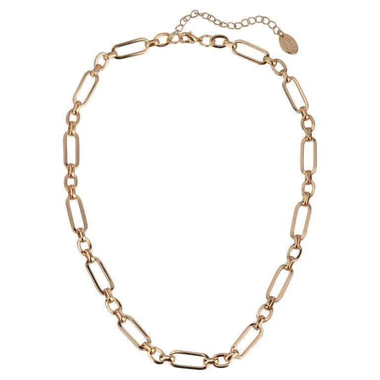 Time And Tru Women's Gold Tone Oval Link Chain Short Necklace | Walmart (US)