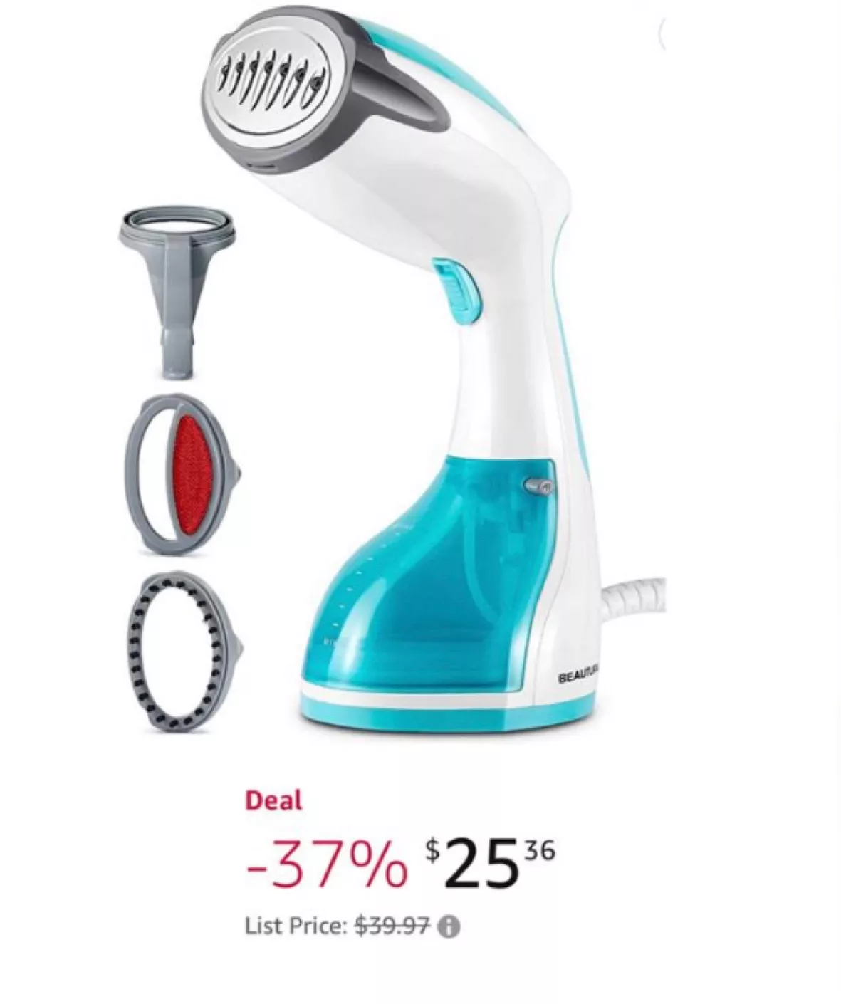 BEAUTURAL Steamer for Clothes, Portable Handheld Garment Fabric Wrinkles  Remover, 30-Second Fast Heat-up, Auto-Off, Large Detachable Water Tank