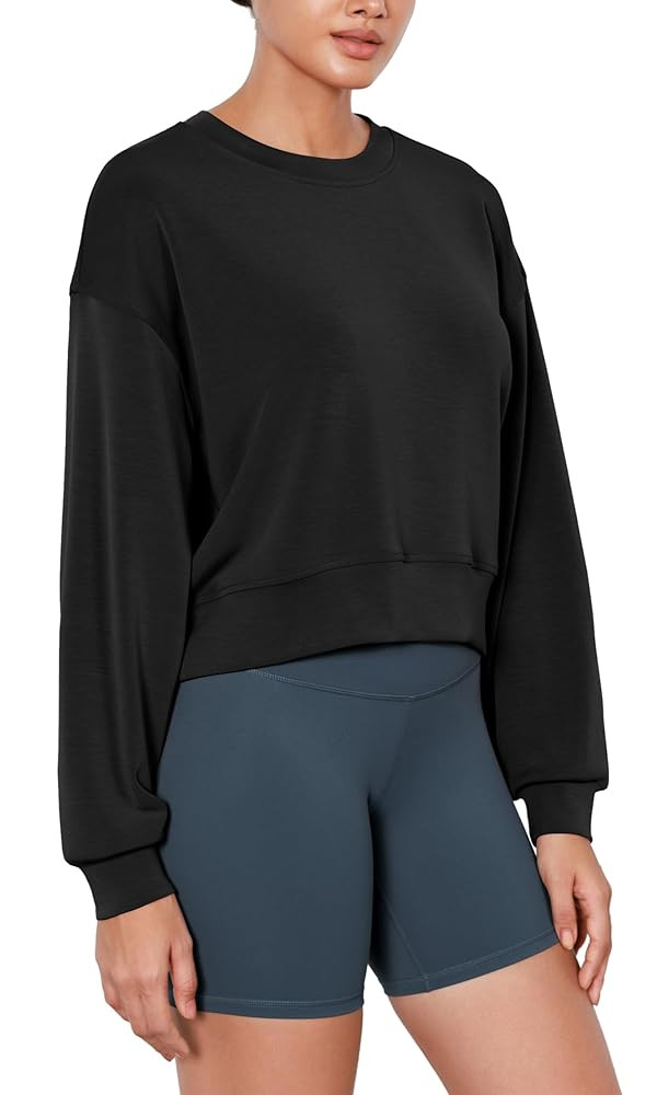 ODODOS Modal Soft Long Sleeve Cropped Sweatshirts for Women Oversized Crew Neck Pullover Crop Top | Amazon (US)