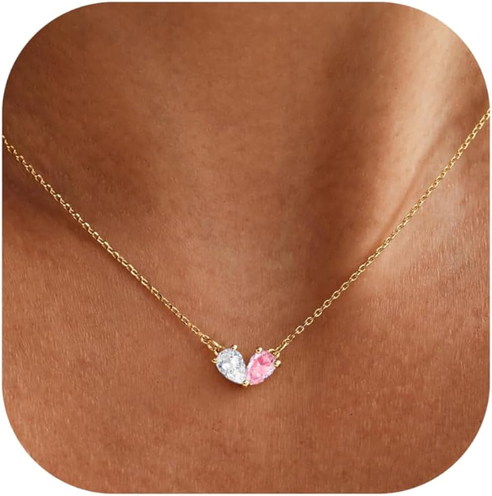 KOHOTA Gold Birthstone Necklace for Women Non Tarnish 14K Gold Plated CZ Heart Pendant Necklaces ... | Amazon (US)
