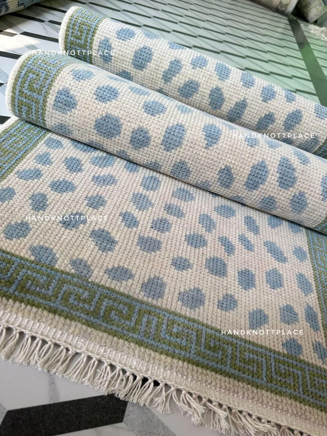 Blue & Ivory Modern Oushak Runner Rug Knotted Runner 2x7/3x10 Minimal Pattern Hallway Runner Long... | Etsy (US)