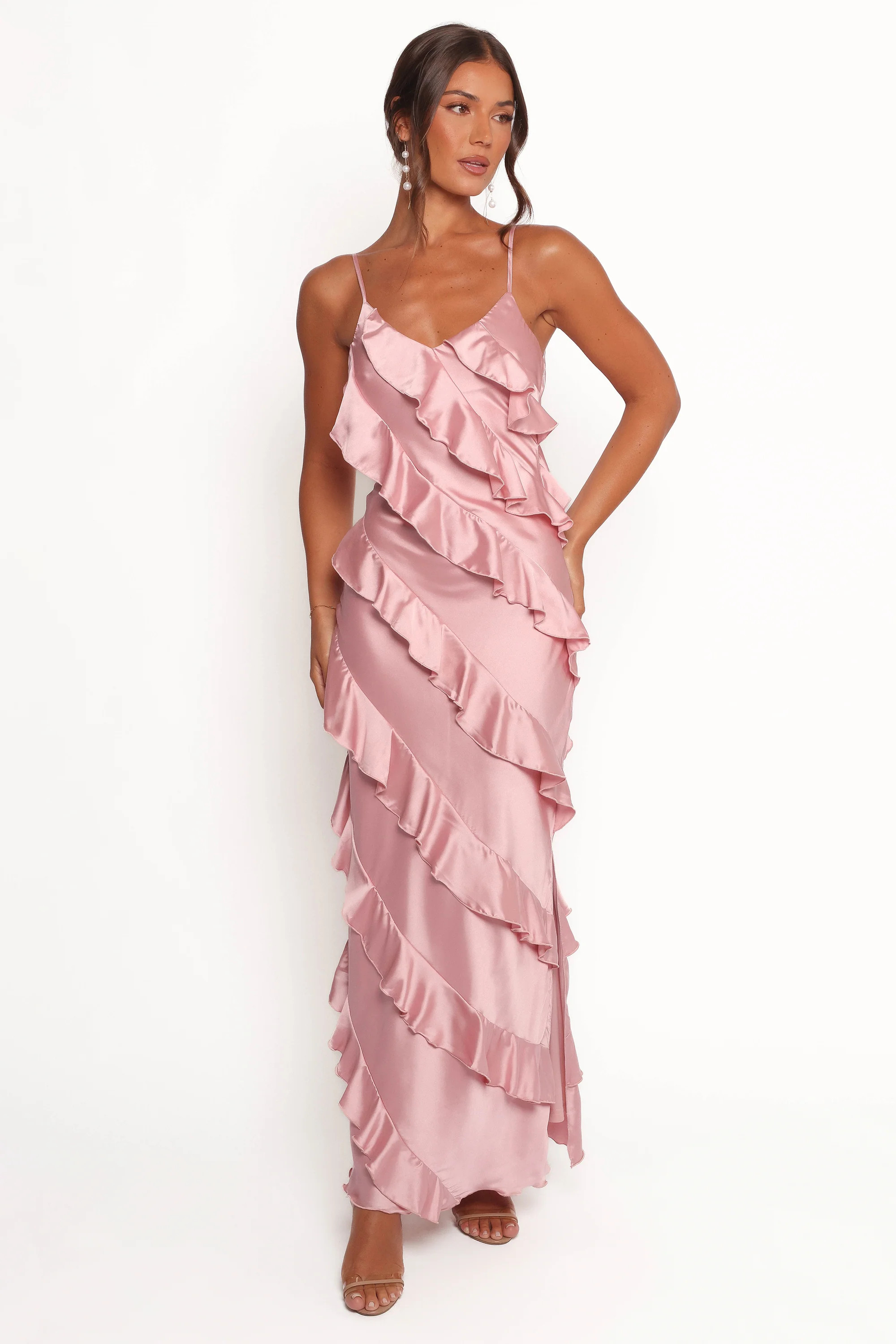 Ciao Ruffles Maxi Satin Dress - Pink | Petal & Pup (US)