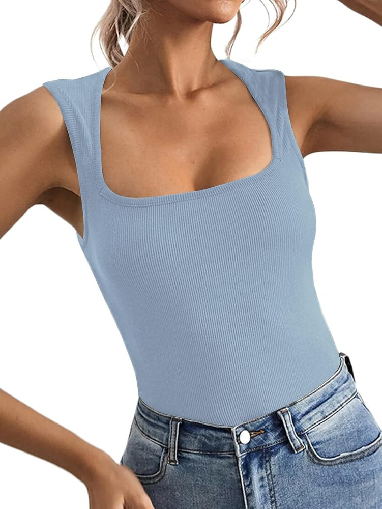 LYANER Women's Casual Square Neck Sleeveless Ribbed Knit Solid Cami Tank Top | Amazon (US)